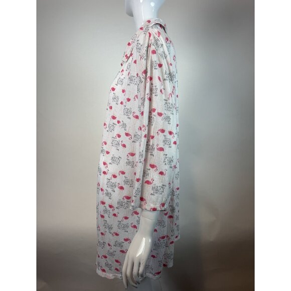 Flamingo Print Button-Up Nightshirt By I. Appel XL Polyester/Spandex Blend Made - Picture 3 of 16